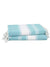 Two Aqua towels with white stripes and tassels on a white background