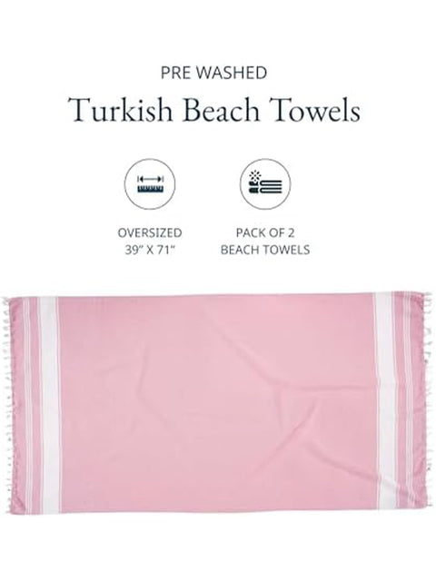 Candy Pink Turkish beach towel with product details as size and pack of 2 beach towels