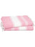 Pink towel with white stripes and tassels on a white background