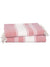 Two pink and white striped towels with tassels on a white background