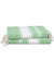 Two green and white striped towels with tassels on a white background