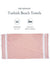 Pink Turkish beach towel with white stripes on a white background, featuring text about size and quantity.