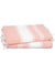 Quartz Pink towel with white stripes and tassels on a white background