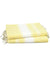 Yellow and white striped towel with fringes on a white background in white
