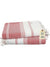 Pack of two red and white patterned towels with a tag on a white background
