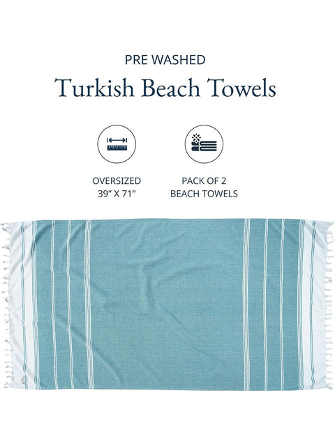 Turkish beach towel with text indicating size and quantity on a white background of baltic color turkish beach towels
