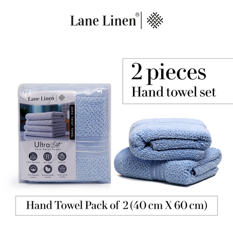Lane Linen 100% Cotton, Highly, 2 Hand Towels, 575 GSM, Hand Towel Pack Of 2 40cm X 60cm, Hand Towel Sets, Light Blue Colour