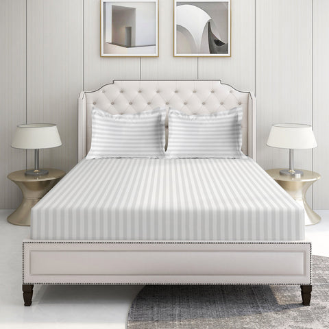 Lane Linen 500TC 100% Cotton Alyssa Stripe King Satin Bed Sheet Set - White - Lane Linen