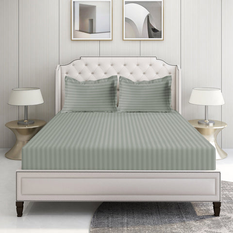 Lane Linen 500TC 100% Cotton Alyssa Stripe King Satin Bed Sheet Set - Silver - Lane Linen