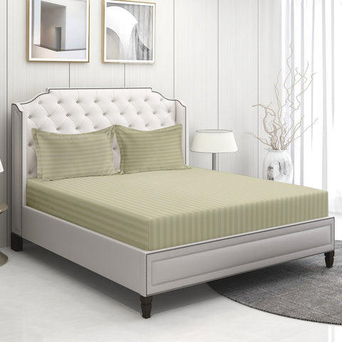 Alyssa Strip King Satin Fitted Linen Colour Sheet With 2Pillows