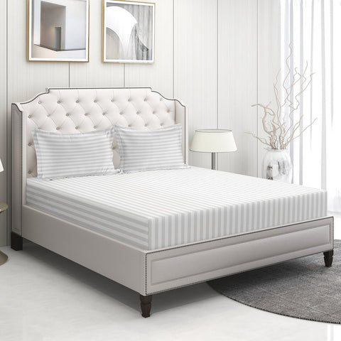 Alyssa Strip King Satin Fitted White Colour Sheet With 2Pillows