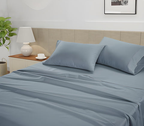 Lane Linen 500TC 100% Cotton Caligo King Fitted Satin Sheet Set - Blue - Lane Linen