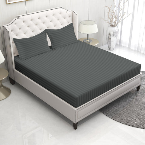 Alyssa Strip King Satin Charcoal Colour Sheet With 2Pillows