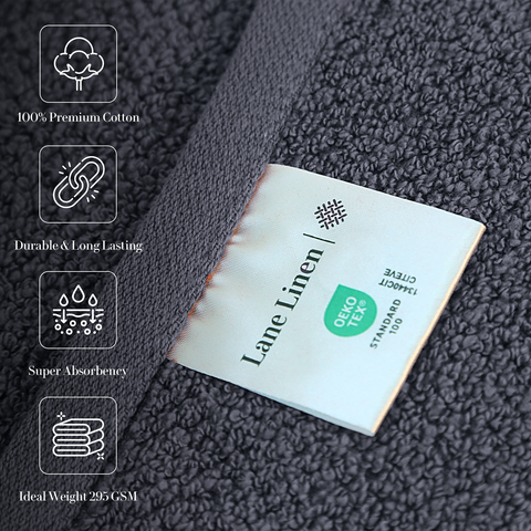 Lane Linen Bath Towels, 100% Premium Cotton Bath Towels, Durable & Long Lasting Bath Towels,Ideal Weight 295 GSM, Super Absorbance Hand Towels, Charcoal Colour Bath Towel