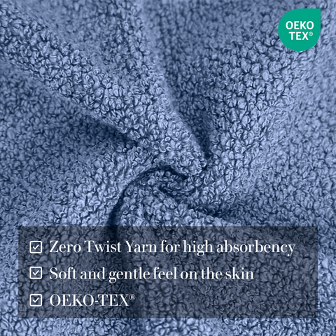 Zero Twist Yarn For High Absorbency, Soft & Gentle Feel On The Skin , OEKO-TEX, Bath Towels, Light Blue Color