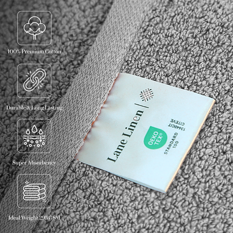 Lane Linen Bath Towels, 100% Premium Cotton Bath Towels, Durable & Long Lasting Bath Towels,Ideal Weight 295 GSM, Super Absorbance Hand Towels, Silver Colour Bath Towel