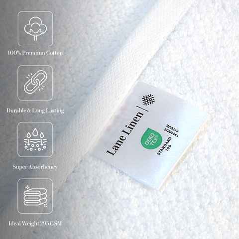 Lane Linen Bath Towels, 100% Premium Cotton Bath Towels, Durable & Long Lasting Bath Towels,Ideal Weight 295 GSM, Super Absorbance Hand Towels, White Colour Bath Towel