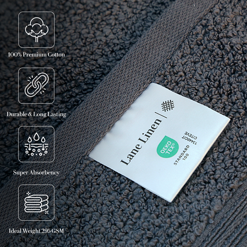 Lane Linen Hand Towels, 100% Premium Cotton Hand Towels, Durable & Long Lasting Hand Towels, Super Absorbance Hand Towels, Charcoal Colour 