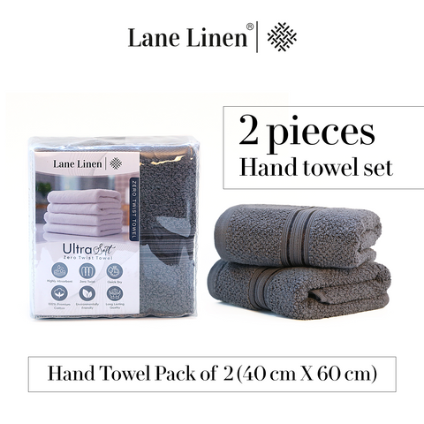 Lane Linen 100% Cotton, Highly, 2 Hand Towels, 575 GSM, Hand Towel Pack Of 2 40cm X 60cm, Hand Towel Sets, Dark Charcoal Colour