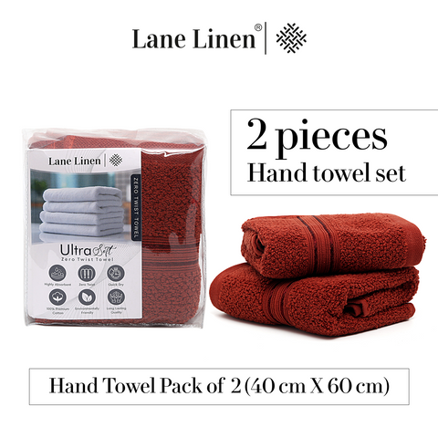 Lane Linen 100% Cotton, Highly, 2 Hand Towels, 575 GSM, Hand Towel Pack Of 2 40cm X 60cm, Hand Towel Sets, Dark Brown  Colour