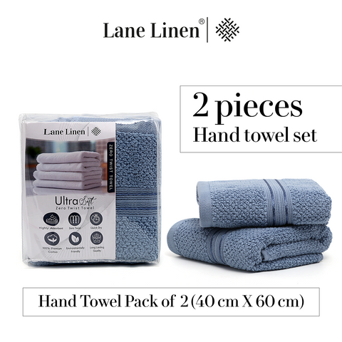 Lane Linen 100% Cotton, Highly, 2 Hand Towels, 575 GSM, Hand Towel Pack Of 2 40cm X 60cm, Hand Towel Sets,Dusk Blue Colour