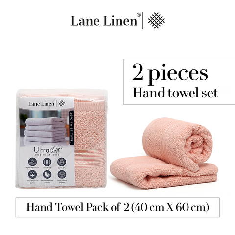 Lane Linen 100% Cotton, Highly 2 Hand Towels, 575 GSM, Hand Towel Pack Of 2, 40cm X 60cm, Hand Towel Sets, Dusky Pink Colour