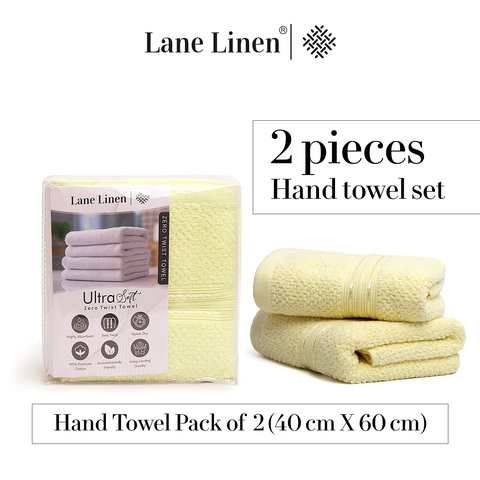 Lane Linen 100% Cotton, Highly, 2 Hand Towels, 575 GSM, Hand Towel Pack Of 2 40cm X 60cm, Hand Towel Sets, Yellow Colour