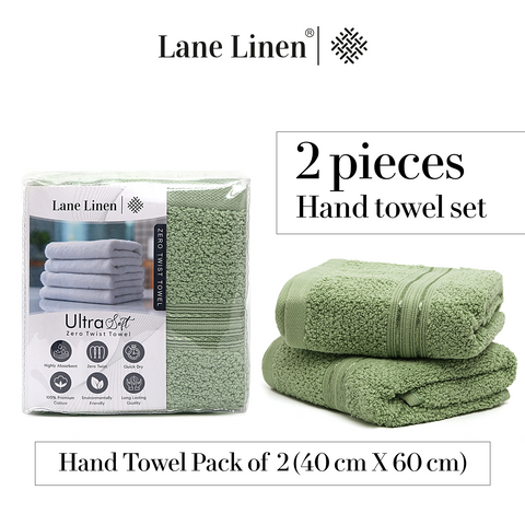 Lane Linen 100% Cotton, Highly, 2 Hand Towels, 575 GSM, Hand Towel Pack Of 2 40cm X 60cm, Hand Towel Sets, Olive Colour