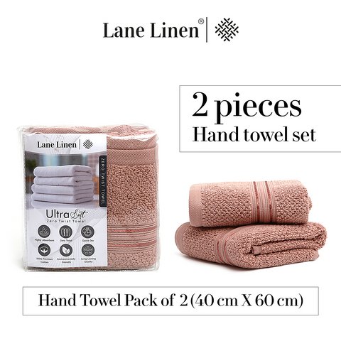Lane Linen 100% Cotton, Highly, 2 Hand Towels, 575 GSM, Hand Towel Pack Of 2 40cm X 60cm, Hand Towel Sets, Peach Colour