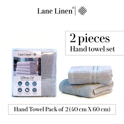 Lane Linen 100% Cotton, Highly, 2 Hand Towels, 575 GSM, Hand Towel Pack Of 2 40cm X 60cm, Hand Towel Sets, Silver Colour