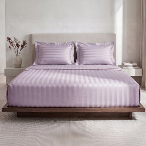 Galaxy | 100% Cotton 250 TC Damask Stripe | Eco-friendly & Wrinkle-free | 3 Piece (1 Bedsheet + 2 Pillow Covers) | Sateen Weave | Double Bed Sheet Set