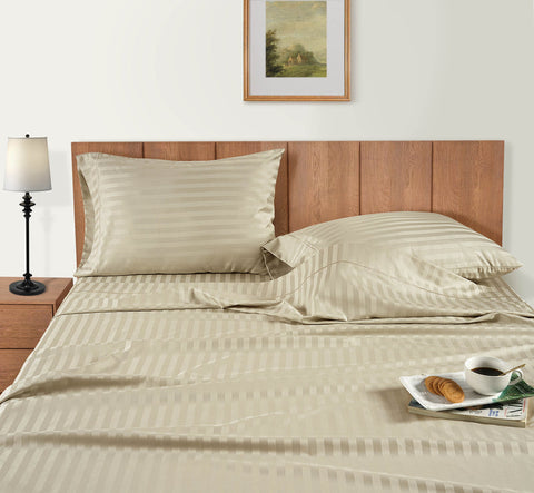 Linen Colour Bedsheet on the wooden bed with breakfast