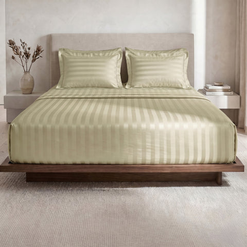 Galaxy | 100% Cotton 250 TC Damask Stripe | Eco-friendly & Wrinkle-free | 3 Piece (1 Bedsheet + 2 Pillow Covers) | Sateen Weave | Double Bed Sheet Set