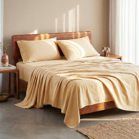 Organica | 100% organic Cotton Sheet Set | Soft & Breathable Fabric | 3 Piece (1 Bedsheet + 2 Pillow Covers) | Percale Weave | GOTS Certified - Double Bed Sheet Set