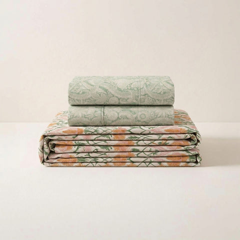 Organica | 100% organic Cotton Sheet Set | Soft & Breathable Fabric | 3 Piece (1 Bedsheet + 2 Pillow Covers) | Percale Weave | GOTS Certified - Double Printed Bed Sheet Set