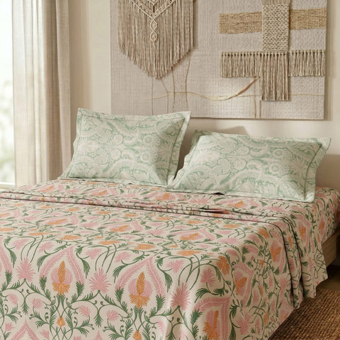 Organica | 100% organic Cotton Sheet Set | Soft & Breathable Fabric | 3 Piece (1 Bedsheet + 2 Pillow Covers) | Percale Weave | GOTS Certified - Double Printed Bed Sheet Set