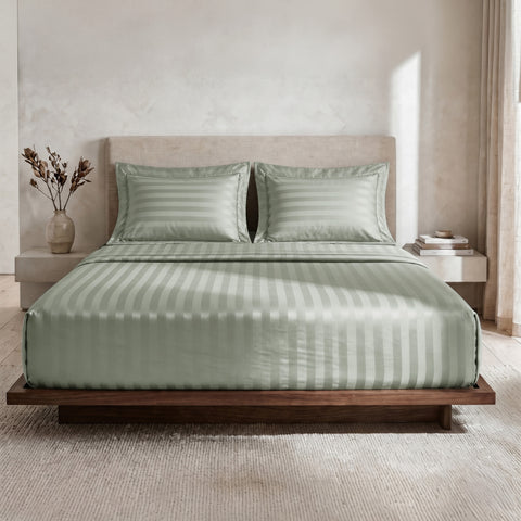 Galaxy | 100% Cotton 250 TC Damask Stripe | Eco-friendly & Wrinkle-free | 3 Piece (1 Bedsheet + 2 Pillow Covers) | Sateen Weave | Double Bed Sheet Set