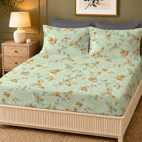 Symphony Vol 2 | 100% Cotton Sheet Set | Soft & Breathable Fabric | 3 Piece (1 Bedsheet + 2 Pillow Covers) | Super King Fitted Bed Sheet Set