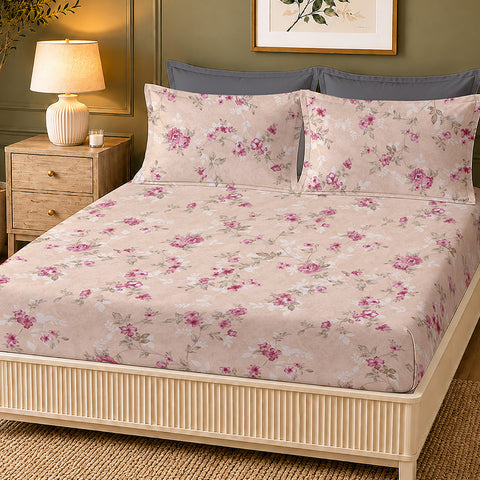 Symphony Vol 2 | 100% Cotton Sheet Set | Soft & Breathable Fabric | 3 Piece (1 Bedsheet + 2 Pillow Covers) | Super King Fitted Bed Sheet Set