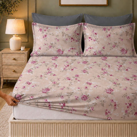 Symphony Vol 2 | 100% Cotton Sheet Set | Soft & Breathable Fabric | 3 Piece (1 Bedsheet + 2 Pillow Covers) | Super King Fitted Bed Sheet Set