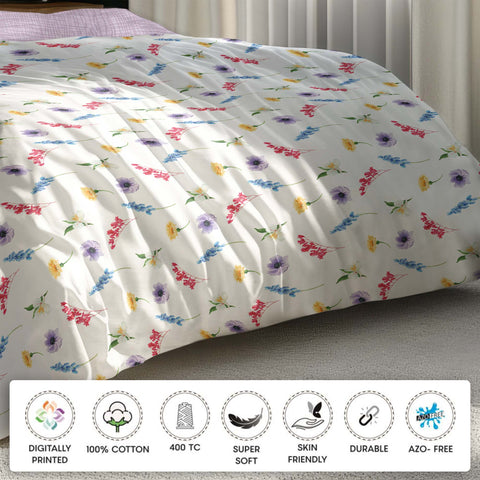 White Yellow Color Floral Pattern Design Bedsheet ,  Cotton Bedsheet, 400 TC,Super Soft Bedsheet, Skin Friendly Bedsheets, Durable & Sustainable Bedsheet

