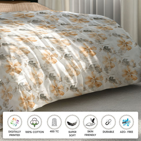 Brown Colour Floral Pattern Design  Cotton Bedsheet, 400 TC,Super Soft Bedsheet, Skin Friendly Bedsheets, Durable & Sustainable Bedsheet
