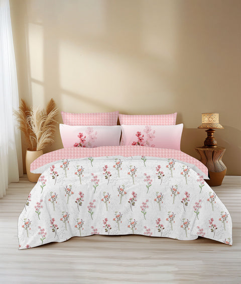 Pink Colour Bedsheet Floral Pattern Bedsheet With 4 Pillows