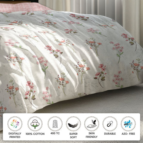 Pink Colour Floral Bedsheet Pattern,  Cotton Bedsheet, 400 TC,Super Soft Bedsheet, Skin Friendly Bedsheets, Durable & Sustainable Bedsheet
