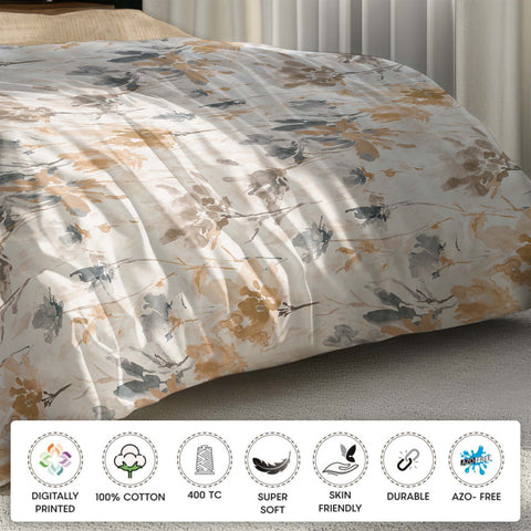 Brown White Floral Bedsheet  Cotton Bedsheet, 400 TC,Super Soft Bedsheet, Skin Friendly Bedsheets, Durable & Sustainable Bedsheet
