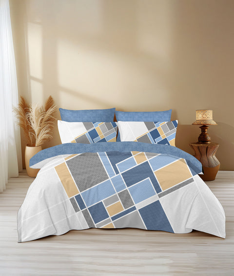 Blue Pattern Bedsheet With 4 Matching Bedsheet