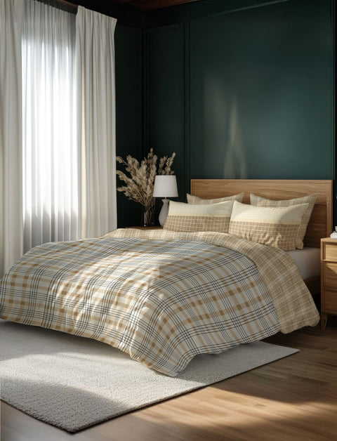 Brown Floral Geometric Pattern Bedsheet With 4 Pillows