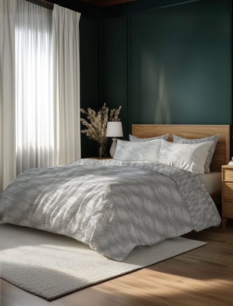 Grey Floral Pattern Bedsheet With 4 Pillows
