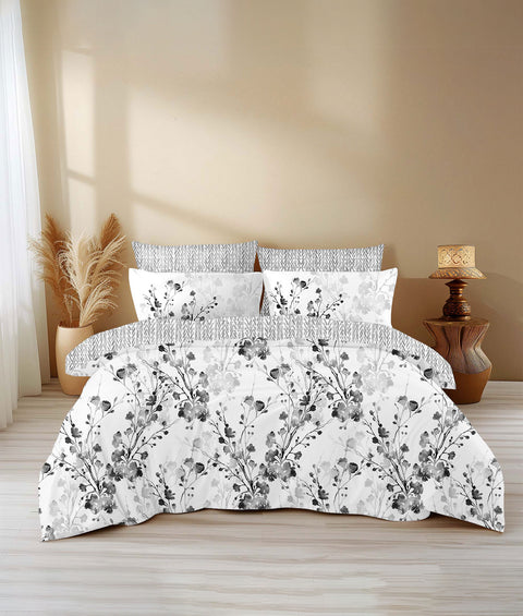 White Color Floral Pattern Design Bedsheet With 4 Pillows