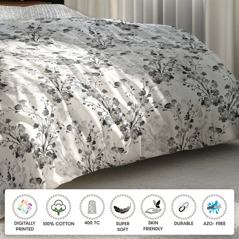White Color Floral Pattern Bedsheet, Cotton Bedsheet, 400 TC,Super Soft Bedsheet, Skin Friendly Bedsheets, Durable & Sustainable Bedsheet
